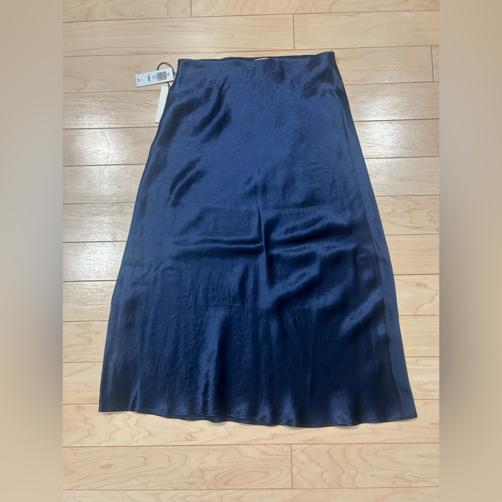 Babaton navy blue silk midi skirt